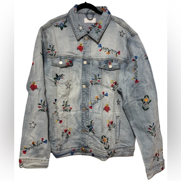 LIFTED ANCHORS Rialto Embroidered Denim Jacket In Blue,multi floral/stars Sz 3x - Picture 2 of 8